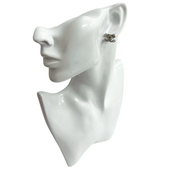 CHANEL Silver Logo Earrings